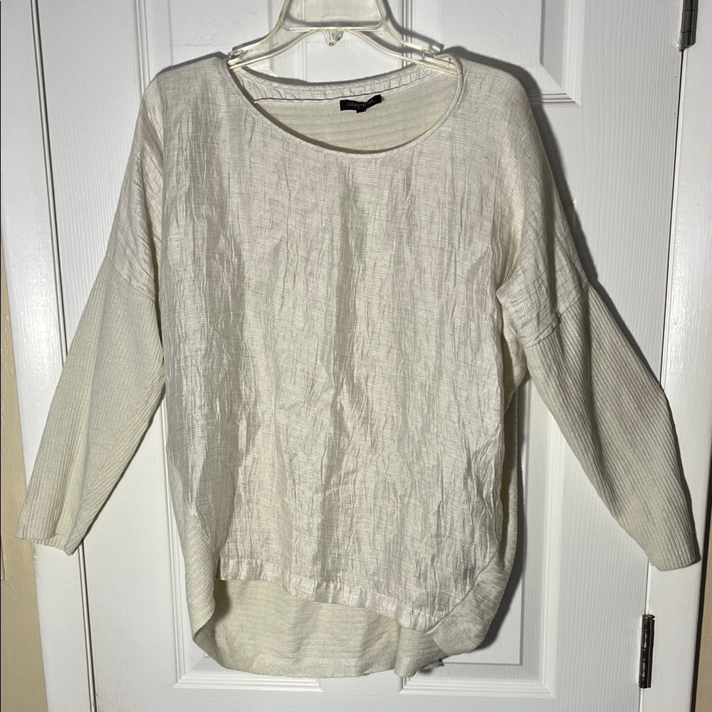 Lafayette 148 New York 100% linen oversized boxy pullover lagenlook cream LG